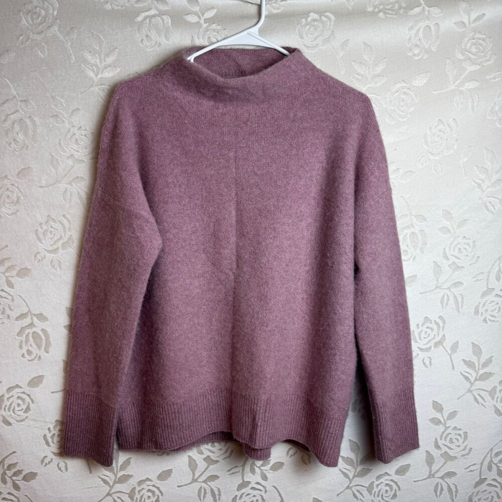 Vince $395 Boiled 100% Cashmere Funnel Neck Pullover in Heather Mauve Orchid - Picture 2 of 7